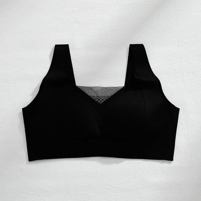 Cupă de aer fără cusături Lenjerie de corp pentru femei Două straturi Bretele late Anti-scădere Fără inel de oțel Sutien de sport Push Up ajustabil pentru femei