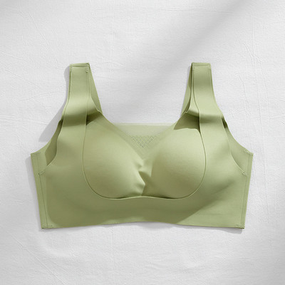 Cupă de aer fără cusături Lenjerie de corp pentru femei Două straturi Bretele late Anti-scădere Fără inel de oțel Sutien de sport Push Up ajustabil pentru femei