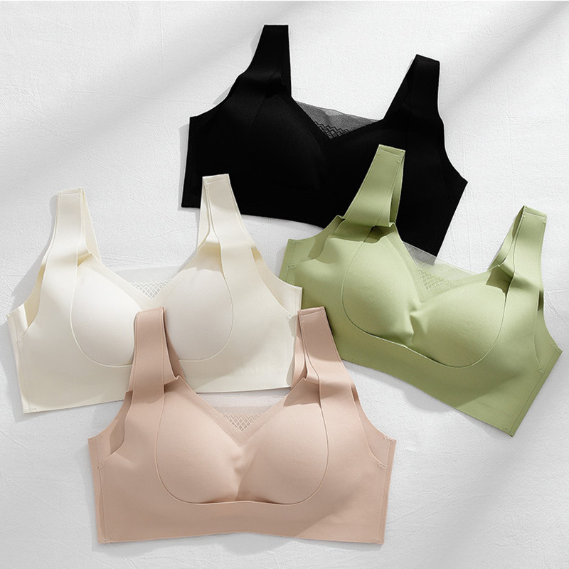 Cupă de aer fără cusături Lenjerie de corp pentru femei Două straturi Bretele late Anti-scădere Fără inel de oțel Sutien de sport Push Up ajustabil pentru femei