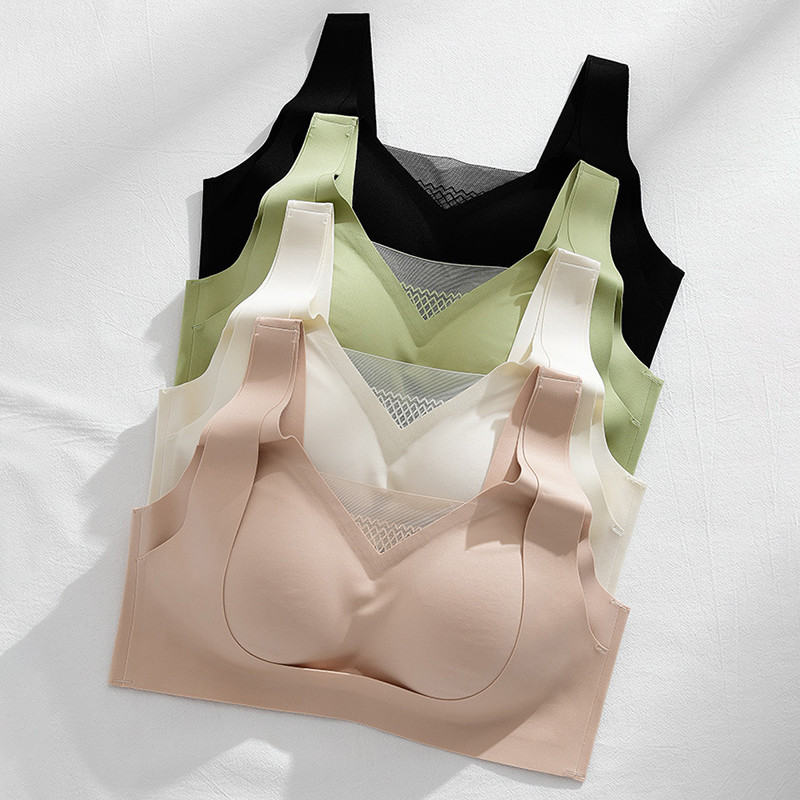 Cupă de aer fără cusături Lenjerie de corp pentru femei Două straturi Bretele late Anti-scădere Fără inel de oțel Sutien de sport Push Up ajustabil pentru femei