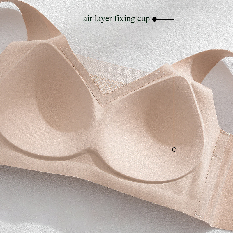 Cupă de aer fără cusături Lenjerie de corp pentru femei Două straturi Bretele late Anti-scădere Fără inel de oțel Sutien de sport Push Up ajustabil pentru femei