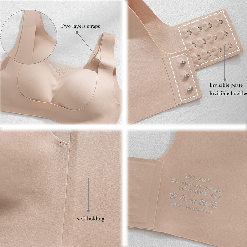 Cupă de aer fără cusături Lenjerie de corp pentru femei Două straturi Bretele late Anti-scădere Fără inel de oțel Sutien de sport Push Up ajustabil pentru femei