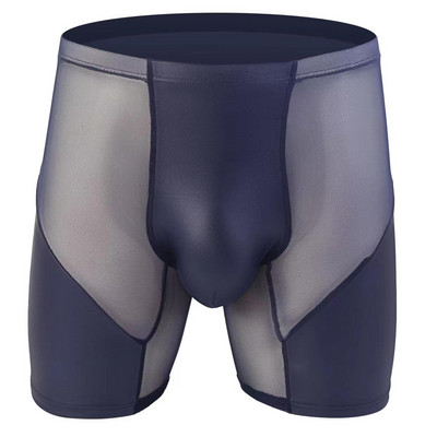 CLEVER-MENMODE Lenjerie sexy pentru bărbați Boxeri Pantaloni scurți Chiloți din plasă Chiloți din piele artificială Husă pentru penis Chiloți cu picioare lungi Cueca calzoncillos