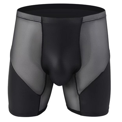 CLEVER-MENMODE Lenjerie sexy pentru bărbați Boxeri Pantaloni scurți Chiloți din plasă Chiloți din piele artificială Husă pentru penis Chiloți cu picioare lungi Cueca calzoncillos