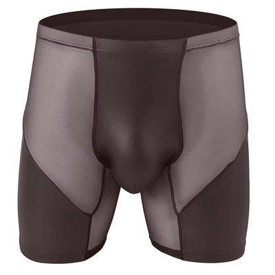 CLEVER-MENMODE Lenjerie sexy pentru bărbați Boxeri Pantaloni scurți Chiloți din plasă Chiloți din piele artificială Husă pentru penis Chiloți cu picioare lungi Cueca calzoncillos