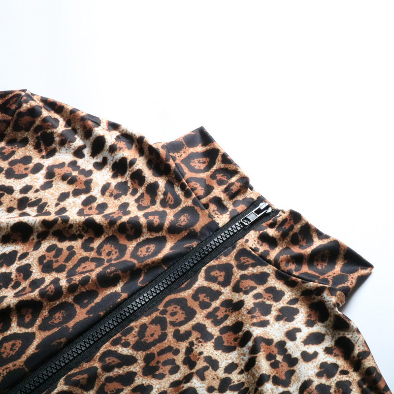 Body cu imprimeu leopard de modă, cu mânecă lungă, cu fermoar, sexy, subțire, casual, salopete, haine de primăvară, toamnă, top bodycon