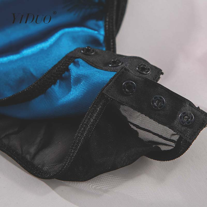 YiDuo čipkasti bodi Ženske donje hlače Seksi prozirno tijelo Femme mrežasti bodi sa žicom Plava klupska odjeća za zabavu