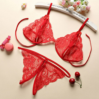 Set de 4 bucăți Ciorapi și jartiere și string și sutien Set de lenjerie sexy Deep V Hot Erotic Bralette Set de 4 bucăți