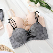 Sutiene sexy cu cupă roz pentru femei Push Up Lenjerie Sutien fără sârmă Plaids Bralette Plunge Intimate Lenjerie de corp feminin