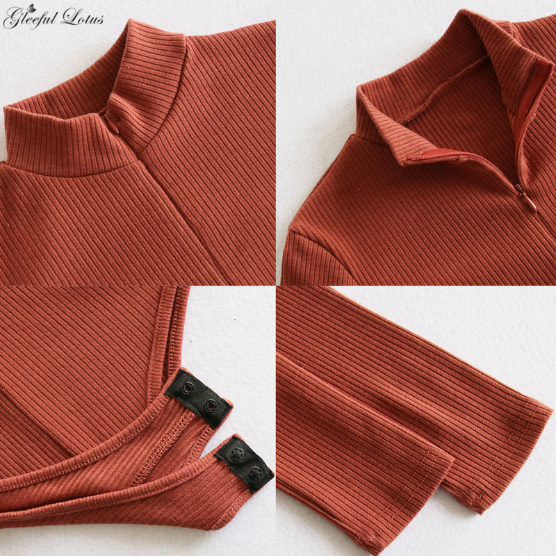 Σέξι πλεκτά κορμάκια Plus Size Jumpsuits Bodycon Μακρυμάνικα Γυναικείες μπλούζες Άνοιξης Φθινοπώρου Romper με φερμουάρ επάνω γιακάς 2019 Νέο