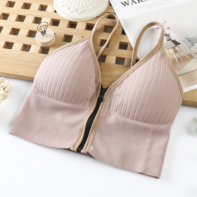 Vestă de vară cu fermoar în față pentru femeie Sutien sport în V adânc Crop Topuri rezistente la șocuri, respirabile, pentru gimnastică, camisole, lenjerie de corp