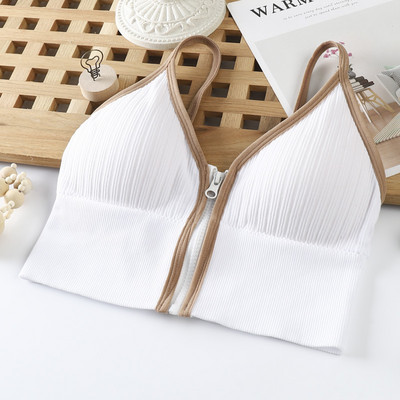 Vestă de vară cu fermoar în față pentru femeie Sutien sport în V adânc Crop Topuri rezistente la șocuri, respirabile, pentru gimnastică, camisole, lenjerie de corp