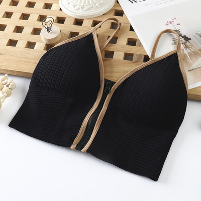 Vestă de vară cu fermoar în față pentru femeie Sutien sport în V adânc Crop Topuri rezistente la șocuri, respirabile, pentru gimnastică, camisole, lenjerie de corp