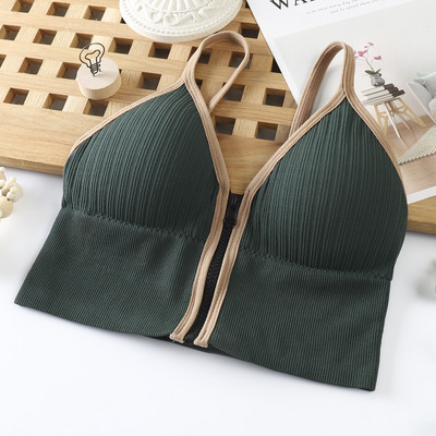 Vestă de vară cu fermoar în față pentru femeie Sutien sport în V adânc Crop Topuri rezistente la șocuri, respirabile, pentru gimnastică, camisole, lenjerie de corp