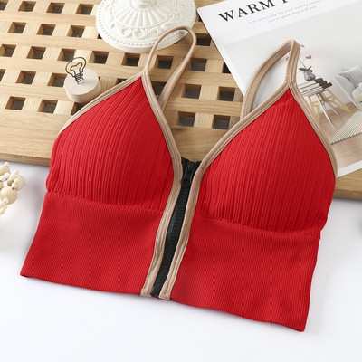 Vestă de vară cu fermoar în față pentru femeie Sutien sport în V adânc Crop Topuri rezistente la șocuri, respirabile, pentru gimnastică, camisole, lenjerie de corp