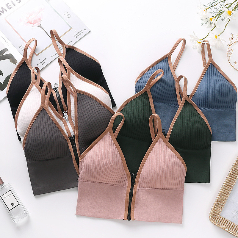 Vestă de vară cu fermoar în față pentru femeie Sutien sport în V adânc Crop Topuri rezistente la șocuri, respirabile, pentru gimnastică, camisole, lenjerie de corp