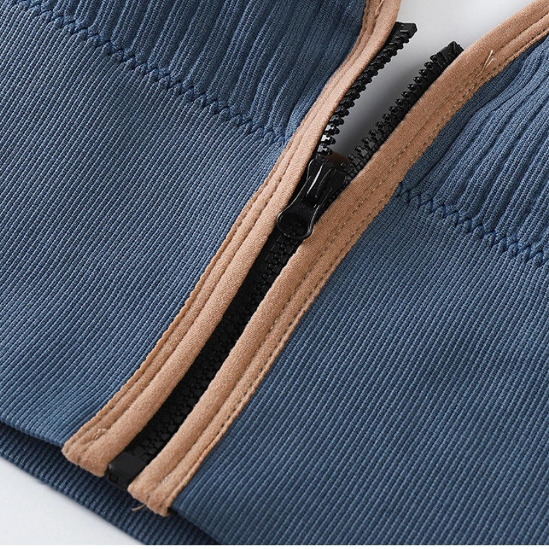 Vestă de vară cu fermoar în față pentru femeie Sutien sport în V adânc Crop Topuri rezistente la șocuri, respirabile, pentru gimnastică, camisole, lenjerie de corp