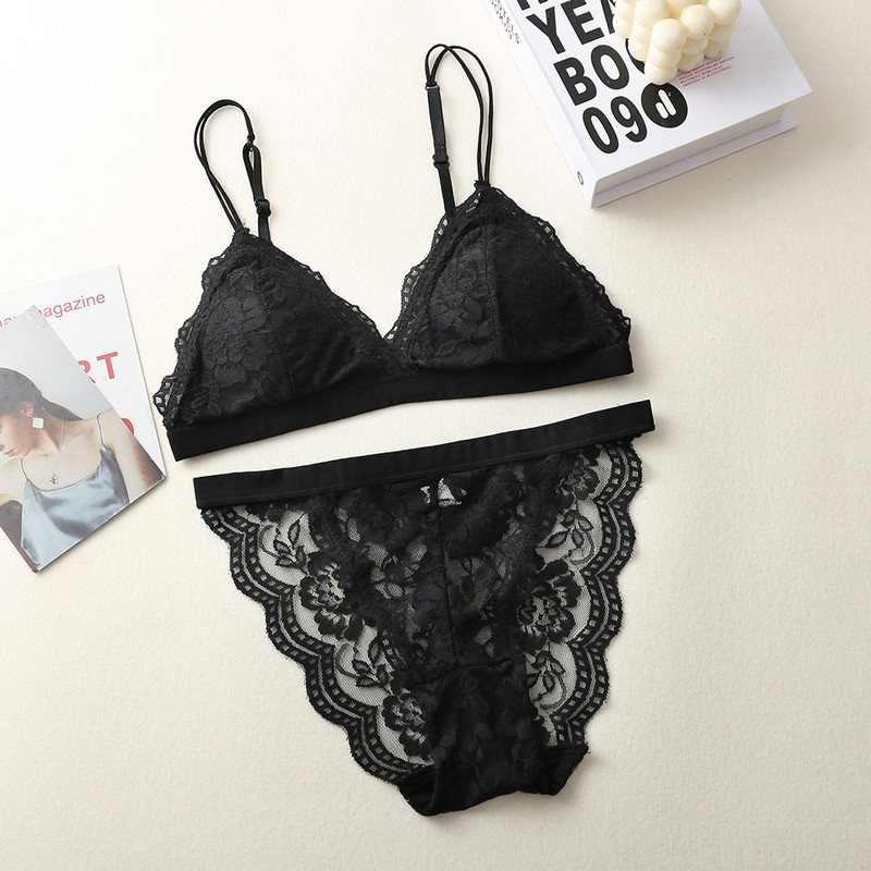 Lace Trim rinnahoidja ja aluspükste komplekt Bralette lilleline pitsrinnahoidja naiste aluspesu komplekt Comfort rinnahoidja naiste tikandid Seksikas pesukomplekt