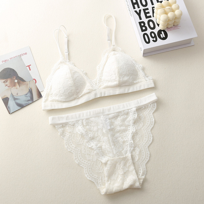 Lace Trim rinnahoidja ja aluspükste komplekt Bralette lilleline pitsrinnahoidja naiste aluspesu komplekt Comfort rinnahoidja naiste tikandid Seksikas pesukomplekt