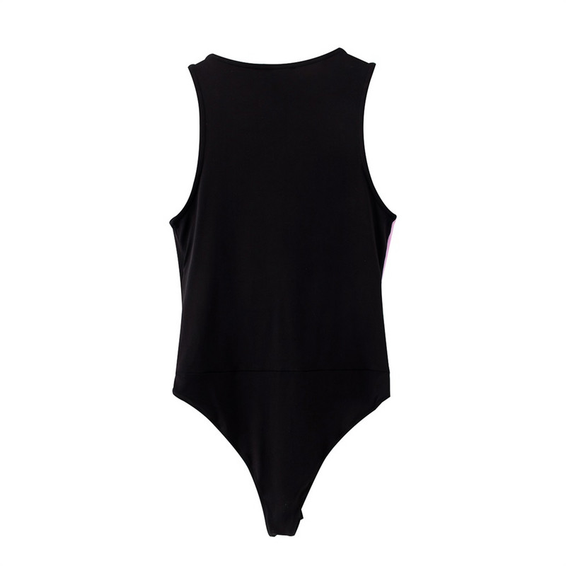 Καλοκαίρι 2020, νέα ρετρό γυναικεία φόρμα με στρογγυλή λαιμόκοψη, αμάνικο μπροστινό ανοιγόμενο στρίφωμα με κούμπωμα, κλειστό colorblock