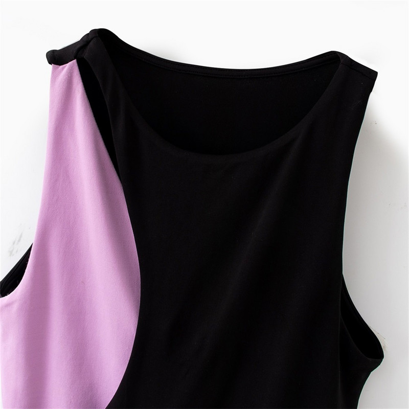 Καλοκαίρι 2020, νέα ρετρό γυναικεία φόρμα με στρογγυλή λαιμόκοψη, αμάνικο μπροστινό ανοιγόμενο στρίφωμα με κούμπωμα, κλειστό colorblock