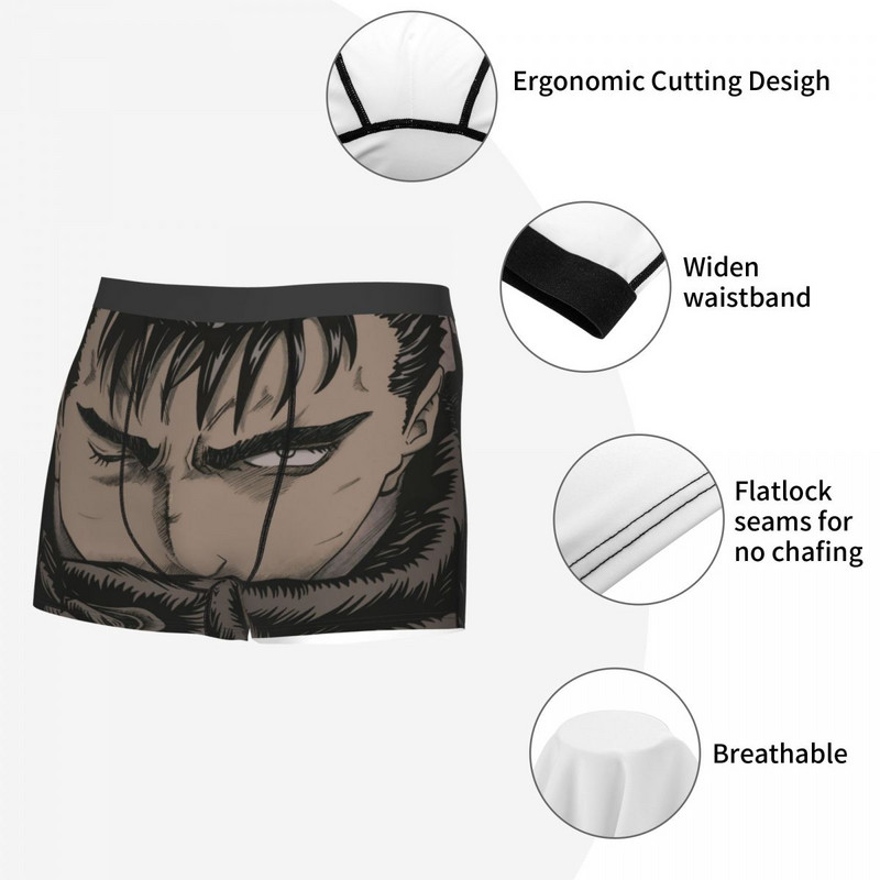 Black Swordsman Art Berserk Guts Manga Chiloți Chiloți din bumbac Lenjerie de corp pentru bărbați Pantaloni scurți ventilați Boxer