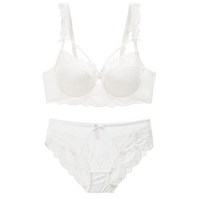 Γαλλικά εξαιρετικά λεπτά εσώρουχα Sexy Lace Plus Size Hollow Women Σετ σουτιέν Push Up Pure White CDE Cup Brassiere Temptation Bralette