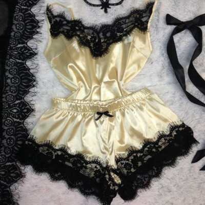 Γυναικείο κοστούμι πιτζάμα Μόδα με λαιμόκοψη V Stretch σατέν Babydoll δαντέλα Σέξι εσώρουχα παπιτζάμες Πιτζάμες Sleep Sleep Sleepwear Sleepwear New