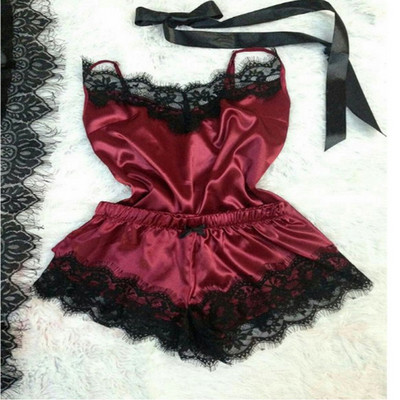 Γυναικείο κοστούμι πιτζάμα Μόδα με λαιμόκοψη V Stretch σατέν Babydoll δαντέλα Σέξι εσώρουχα παπιτζάμες Πιτζάμες Sleep Sleep Sleepwear Sleepwear New