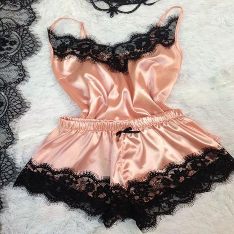 Γυναικείο κοστούμι πιτζάμα Μόδα με λαιμόκοψη V Stretch σατέν Babydoll δαντέλα Σέξι εσώρουχα παπιτζάμες Πιτζάμες Sleep Sleep Sleepwear Sleepwear New