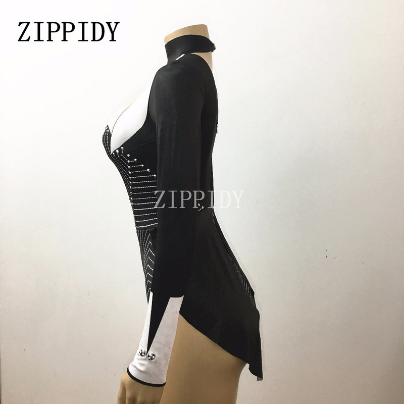 Sexy Bling Strasuri Body Negru Design Profesor Tuxedo Tricou Costum Tinuta Scena Performanță Petrecere Sărbători Purtare Cântăreață