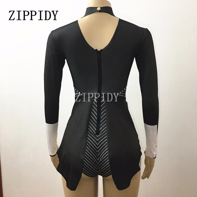 Sexy Bling Strasuri Body Negru Design Profesor Tuxedo Tricou Costum Tinuta Scena Performanță Petrecere Sărbători Purtare Cântăreață