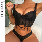 Ellolace Lenjerie sexy Dantela Fancy Lenjerie de corp Slip Set Sutien Push Up G-Strings Tanga Truse scurte de îngrijire a pielii Ținute senzuale