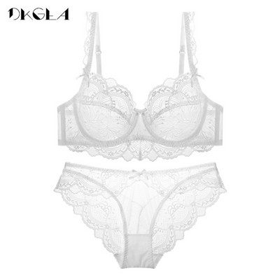 Seturi de chiloți sutien ultrasubțire Sutien transparent Set lenjerie intima sexy Plus Size DE cu broderie cupa Set lenjerie femeie Sutiene din dantelă