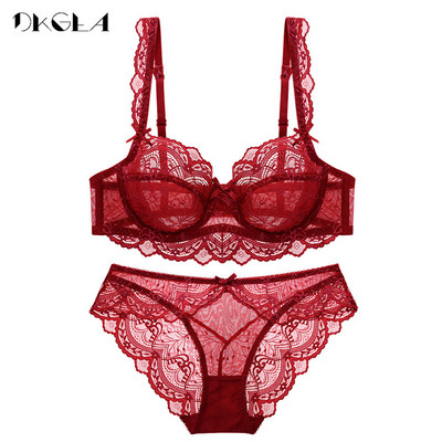 Seturi de chiloți sutien ultrasubțire Sutien transparent Set lenjerie intima sexy Plus Size DE cu broderie cupa Set lenjerie femeie Sutiene din dantelă