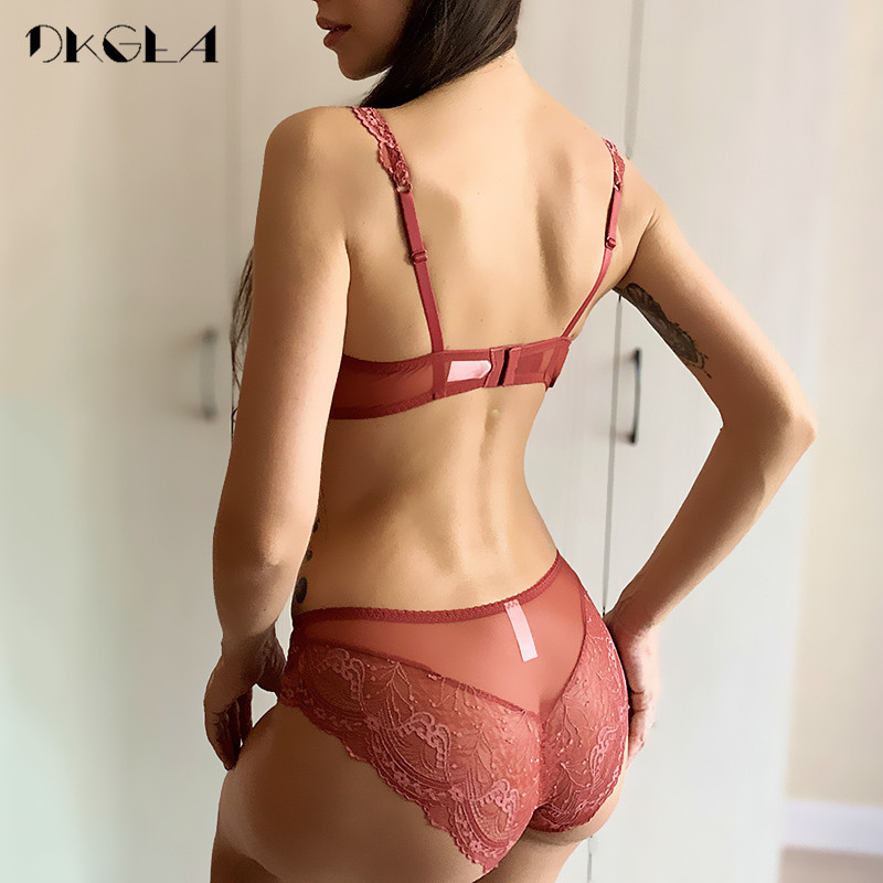 Seturi de chiloți sutien ultrasubțire Sutien transparent Set lenjerie intima sexy Plus Size DE cu broderie cupa Set lenjerie femeie Sutiene din dantelă