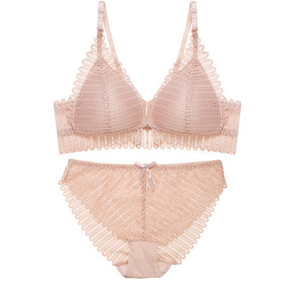 2022 Nou DeepV Set sutien și chiloți sexy fără spate Închidere din dantelă în față fără sudură Lenjerie de corp Push Up Slip femei Seturi de lenjerie fără fir