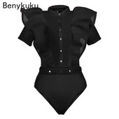 Μαύρες φόρμες για γυναίκες Gothic Combinaison Femme Sexy Party Body Tops Γυναικεία One Piece Mesh Bodysuit Γυναικεία ρούχα Romper