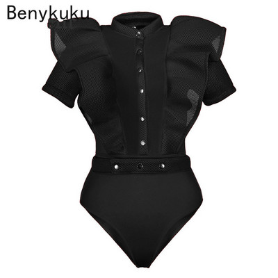 Μαύρες φόρμες για γυναίκες Gothic Combinaison Femme Sexy Party Body Tops Γυναικεία One Piece Mesh Bodysuit Γυναικεία ρούχα Romper