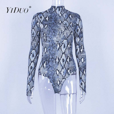YiDuo Sexy Snake print Bodycon ολόσωμο Νέο ανοιξιάτικο γυναικείο μακρυμάνικο ζιβάγκο κοκαλιάρικο κορμάκι Κοντό ολόσωμο φόρμα Club Streetwear