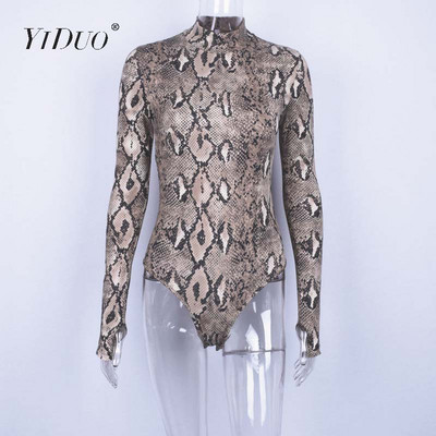 YiDuo Sexy Snake print Bodycon ολόσωμο Νέο ανοιξιάτικο γυναικείο μακρυμάνικο ζιβάγκο κοκαλιάρικο κορμάκι Κοντό ολόσωμο φόρμα Club Streetwear