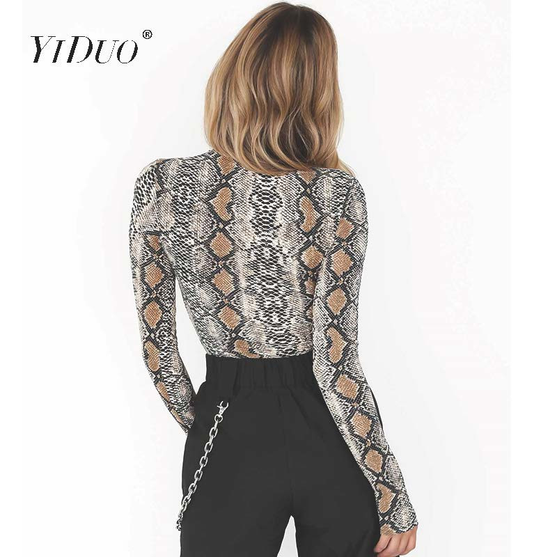 YiDuo Sexy Snake print Bodycon ολόσωμο Νέο ανοιξιάτικο γυναικείο μακρυμάνικο ζιβάγκο κοκαλιάρικο κορμάκι Κοντό ολόσωμο φόρμα Club Streetwear
