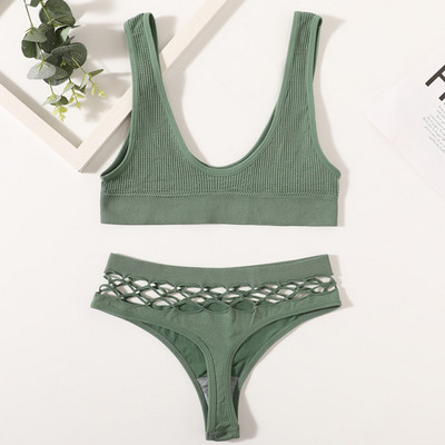 Naiste õmblusteta rinnahoidjakomplekt Seksikad stringid madala vöökohaga aluspüksid Traadita rinnahoidja Bralette pesu Fishnet Hollow G-String naiste aluspesu komplekt