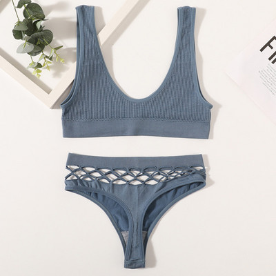 Naiste õmblusteta rinnahoidjakomplekt Seksikad stringid madala vöökohaga aluspüksid Traadita rinnahoidja Bralette pesu Fishnet Hollow G-String naiste aluspesu komplekt