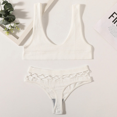 Naiste õmblusteta rinnahoidjakomplekt Seksikad stringid madala vöökohaga aluspüksid Traadita rinnahoidja Bralette pesu Fishnet Hollow G-String naiste aluspesu komplekt