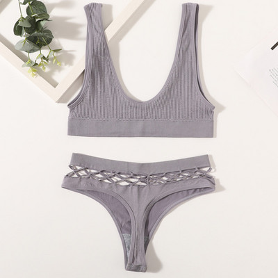Naiste õmblusteta rinnahoidjakomplekt Seksikad stringid madala vöökohaga aluspüksid Traadita rinnahoidja Bralette pesu Fishnet Hollow G-String naiste aluspesu komplekt