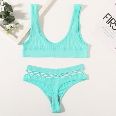 Naiste õmblusteta rinnahoidjakomplekt Seksikad stringid madala vöökohaga aluspüksid Traadita rinnahoidja Bralette pesu Fishnet Hollow G-String naiste aluspesu komplekt