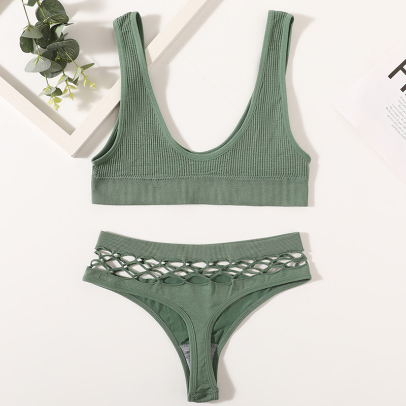 Naiste õmblusteta rinnahoidjakomplekt Seksikad stringid madala vöökohaga aluspüksid Traadita rinnahoidja Bralette pesu Fishnet Hollow G-String naiste aluspesu komplekt