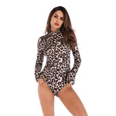 Body leopard pentru femei Sexy Serpentine imprimate Bodycon Skinny Body Salopetă cu mânecă lungă Bodys Romper Tops