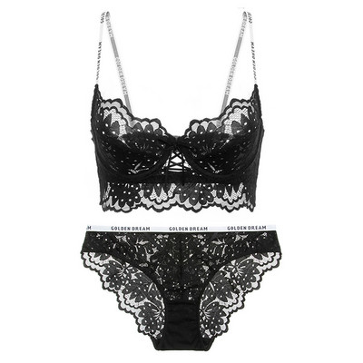 Sutien ultra subțire din dantelă sexy 2021, cu bretele imprimate cu litere, sutien și slip bandaj, set de lenjerie intimă pentru femei, lenjerie franceză